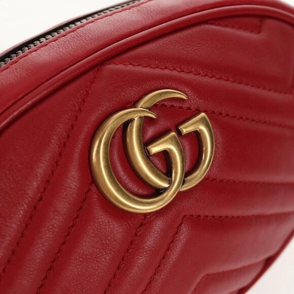GUCCI GG Marmont Waist Bag Leather Red Gold 476434 Auth 146076V - Picture 9 of 16